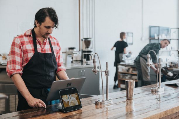 Man at coffee desk